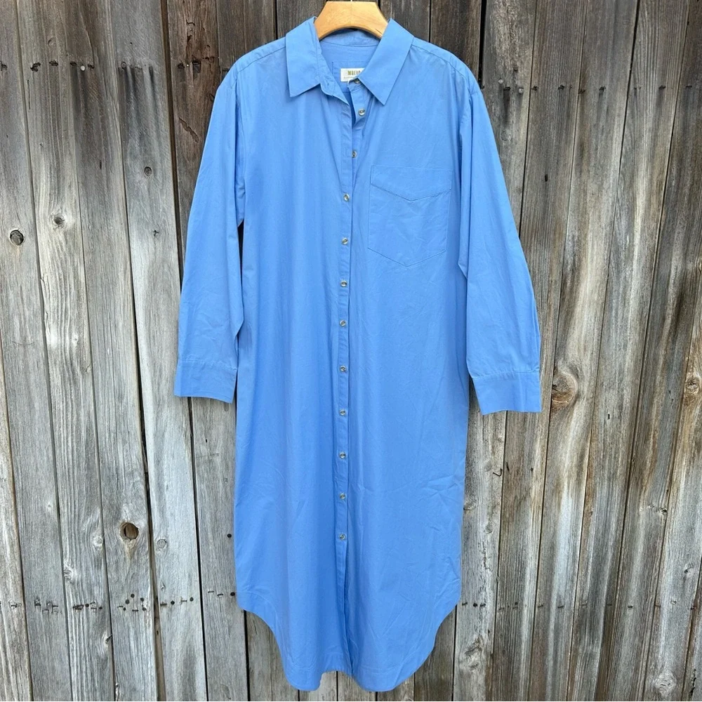 Anthropologie Maeve The Soren Long Sleeve Midi Shirt Dress Cotton Blue M - Picture 16 of 16